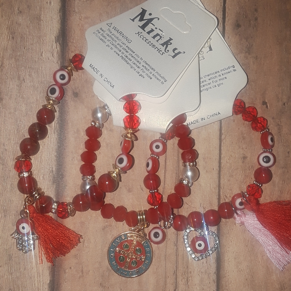 Set of 3 red lucky eye bracelets